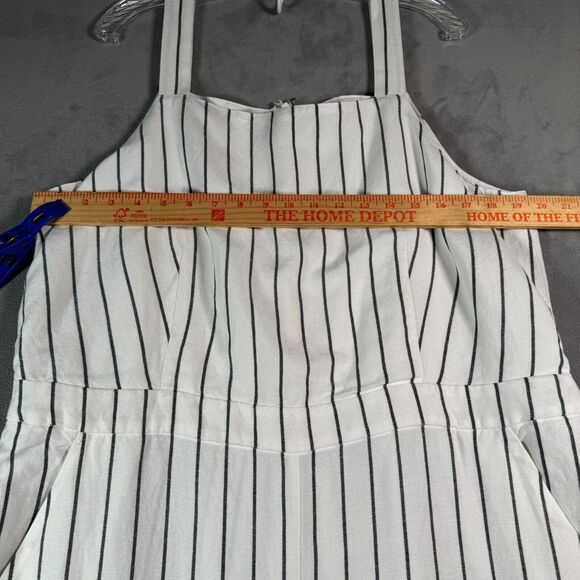 Loft Womens Linen Blend Jumpsuit XL White Black Stripe Sleeveless Wide Leg Boho - Picture 5 of 11
